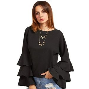 Ruffle Sleeve Long Sleeve Blouse
